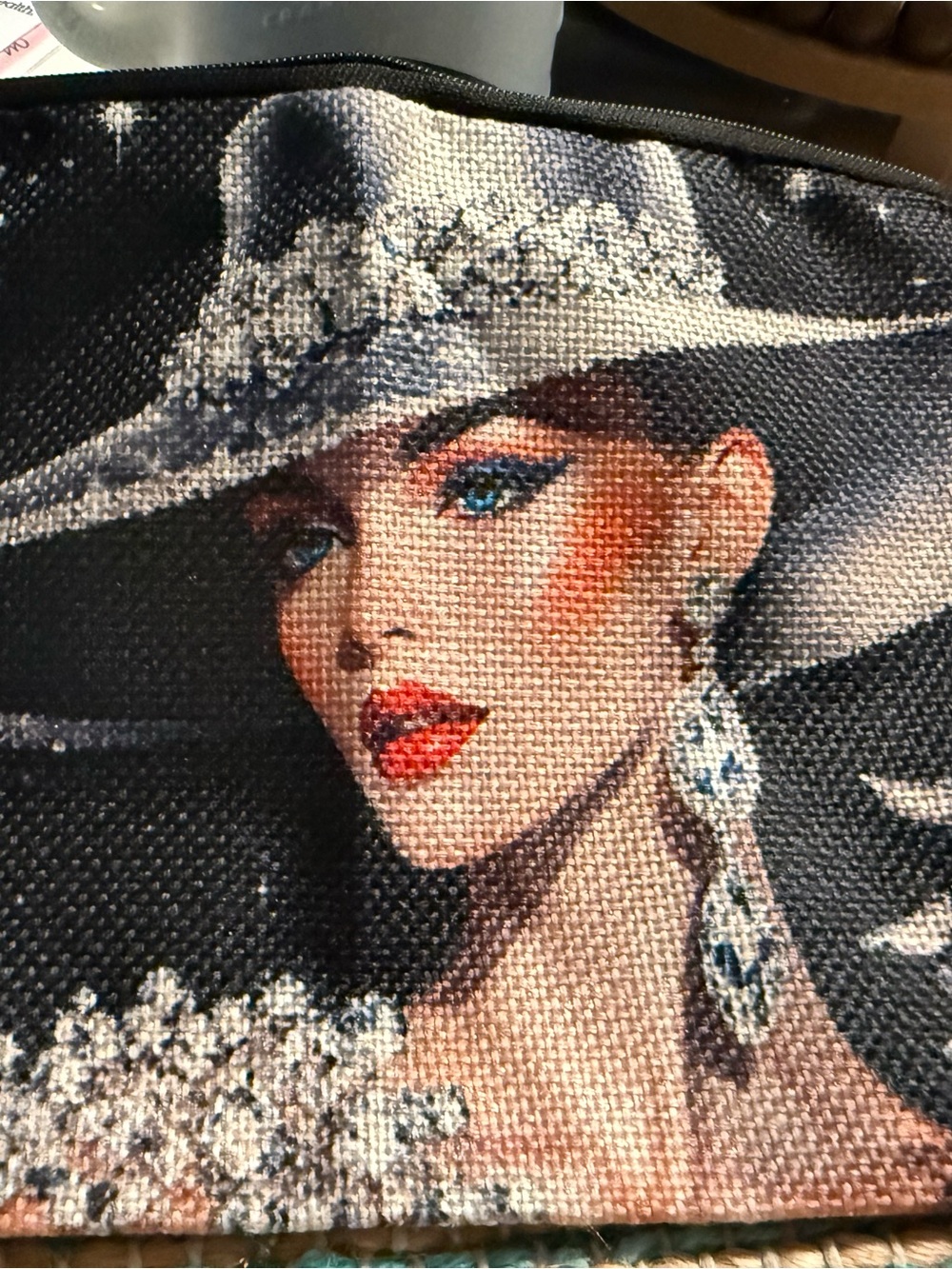 Stylish Black Cosmetic Pouch with Glam Portrait